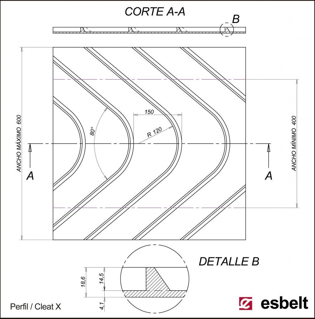 Esbelt Conveyor Belt - Herringbone X cleat