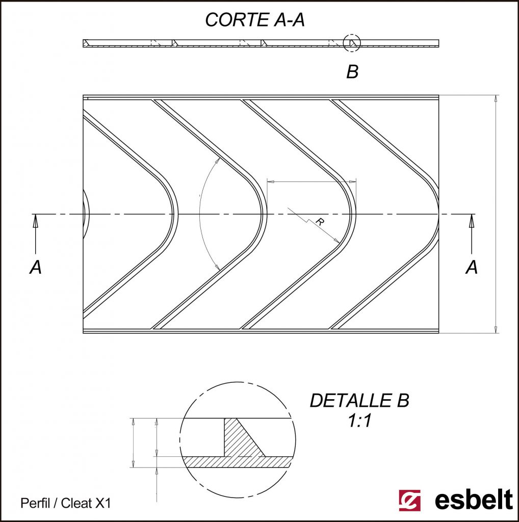 Esbelt Conveyor Belt - Herringbone X1 cleat