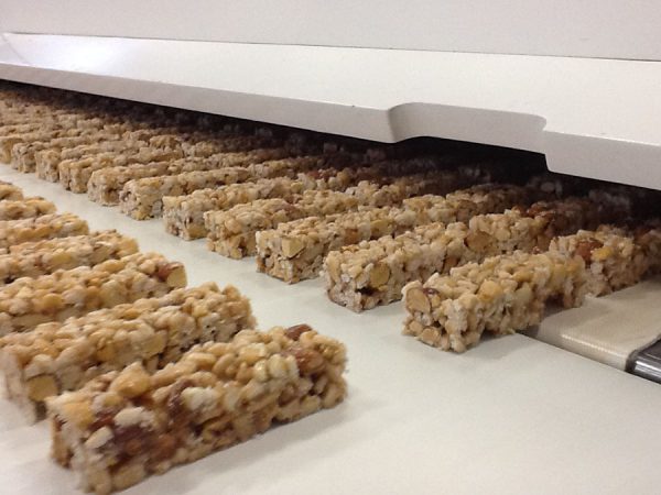 Conveyor belts for granola bar production.